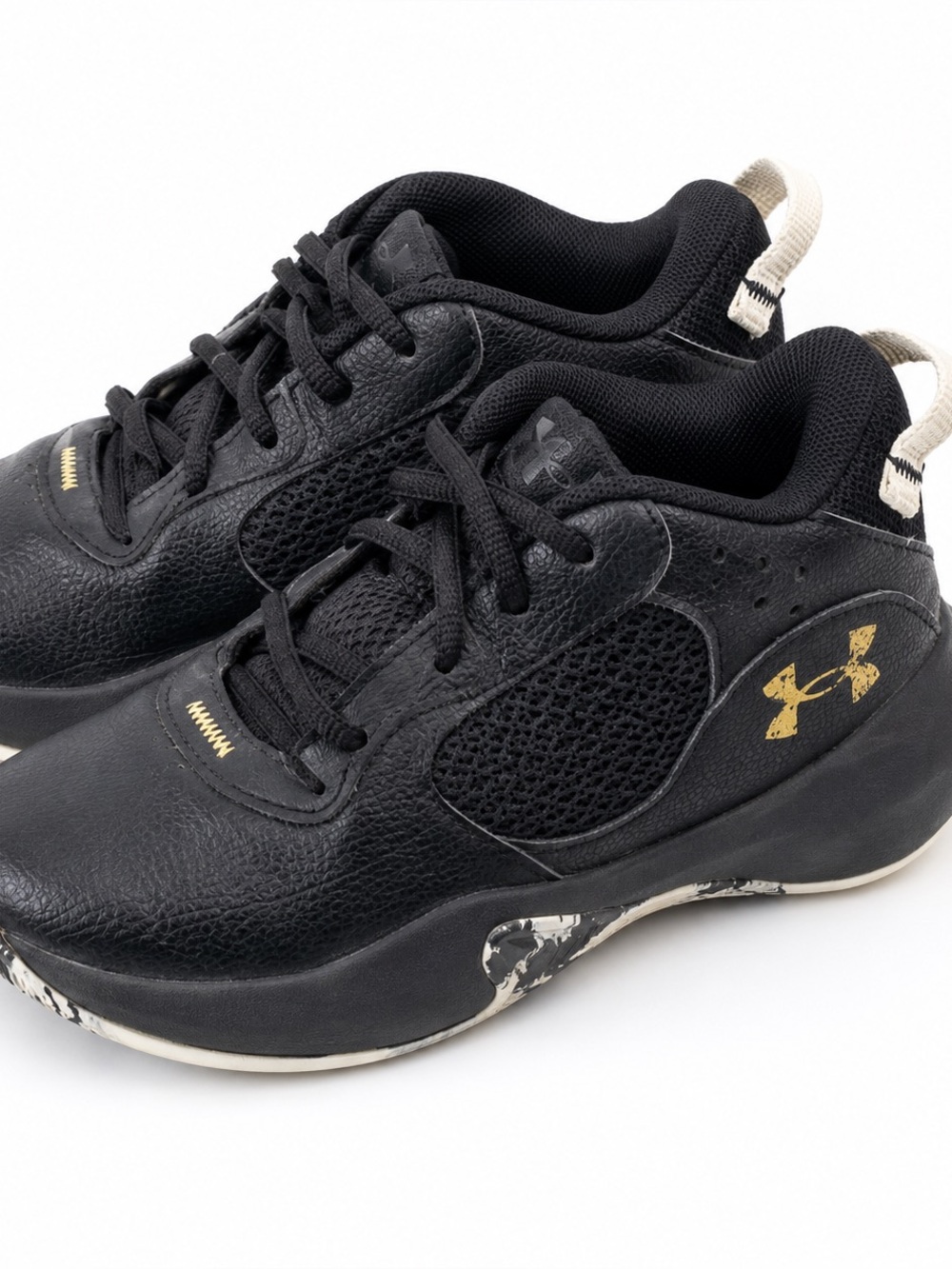 Under Armour Lockdown 6 Kids Basketball Shoes Black Gold Size 1 PS